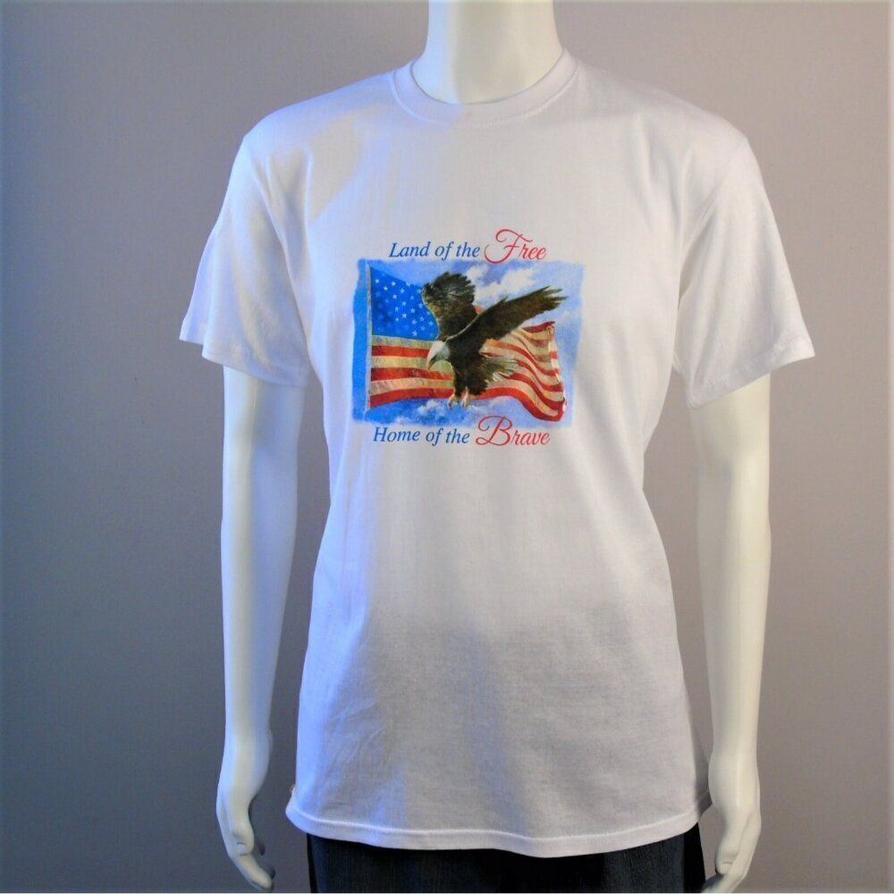 Land of the Free T Shirt Home of the Brave Mens Sz Large White